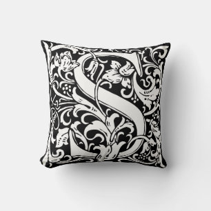 Letter S Mediaeval Monogram Art Nouveau Cushion