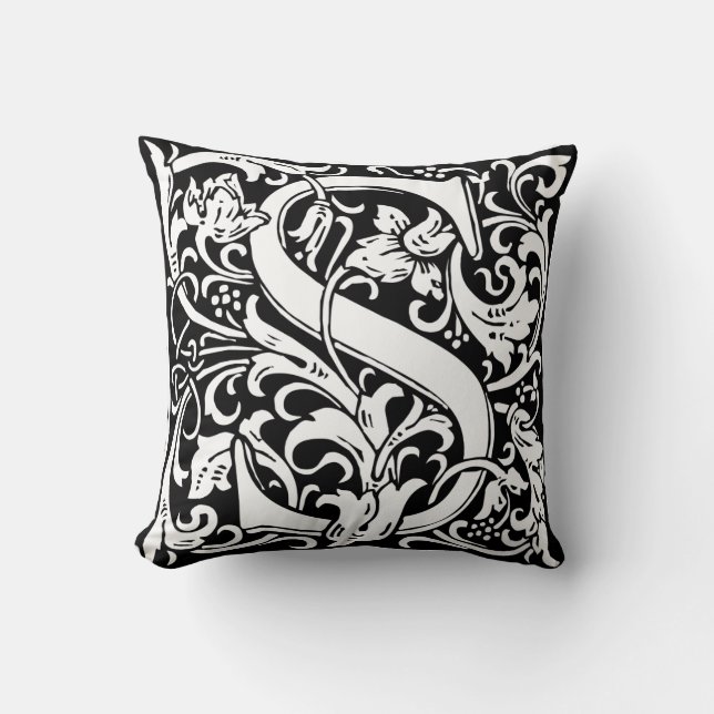 Letter S Mediaeval Monogram Art Nouveau Cushion (Front)