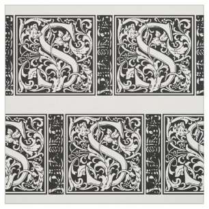 Letter S Mediaeval Monogram Art Nouveau Fabric