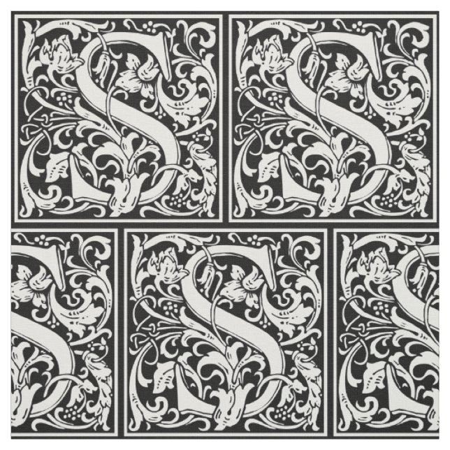 Letter S Mediaeval Monogram Art Nouveau Fabric (Swatch)