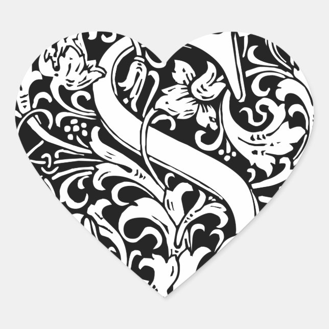 Letter S Mediaeval Monogram Art Nouveau Heart Sticker (Front)