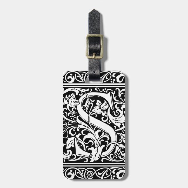 Letter S Mediaeval Monogram Art Nouveau Luggage Tag (Front Vertical)