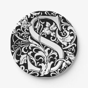 Letter S Mediaeval Monogram Art Nouveau Paper Plate