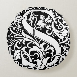 Letter S Mediaeval Monogram Art Nouveau Round Cushion