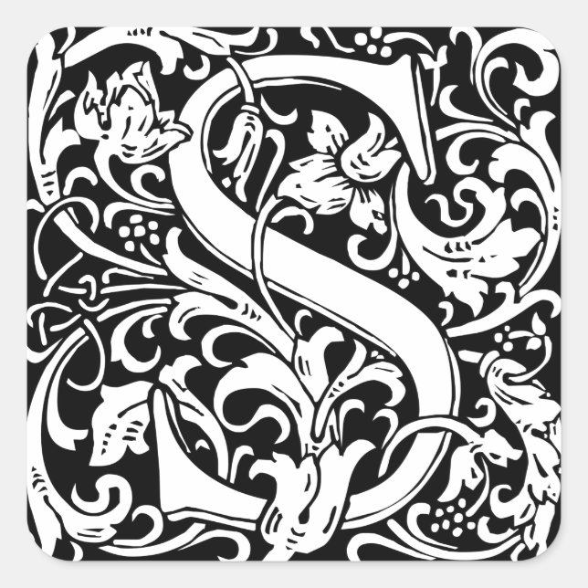 Letter S Mediaeval Monogram Art Nouveau Square Sticker (Front)