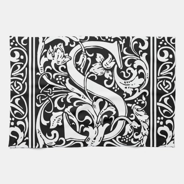 Letter S Mediaeval Monogram Art Nouveau Tea Towel (Horizontal)