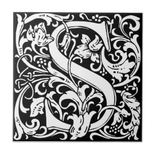 Letter S Mediaeval Monogram Art Nouveau Tile