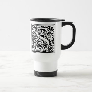 Letter S Mediaeval Monogram Art Nouveau Travel Mug