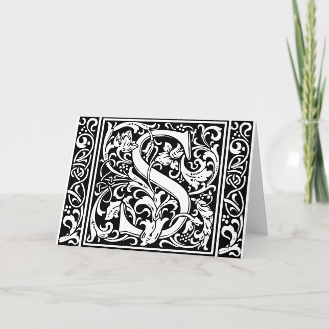 Letter S Mediaeval Monogram Vintage Initial Note Card (Front)