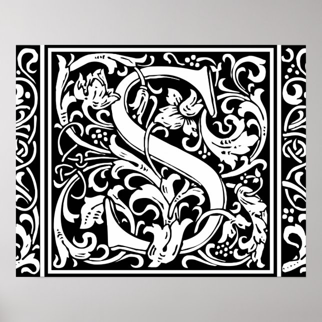 Letter S Medieval Monogram Art Nouveau Poster (Front)