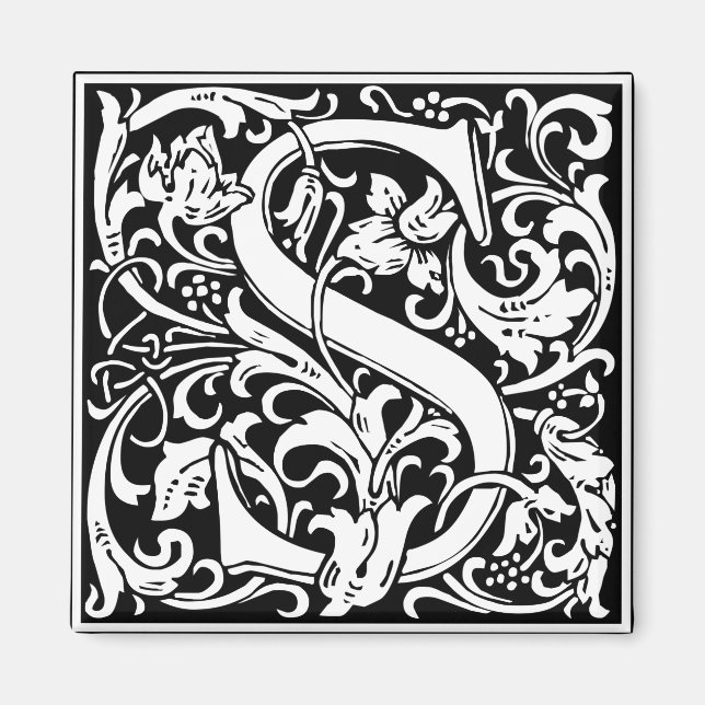 Letter S Medieval Monogram Vintage Initial Magnet (Front)