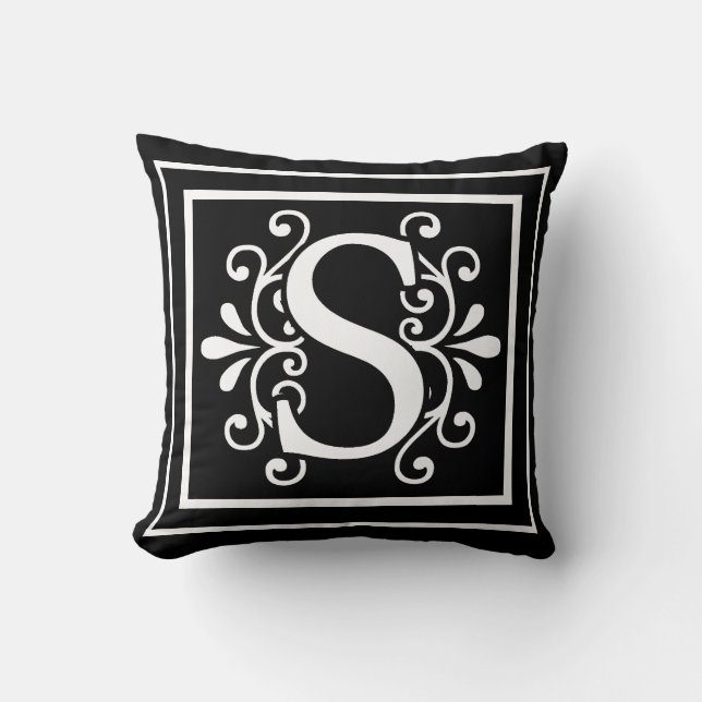 Letter S Monogram Black Cushion (Front)