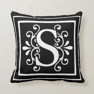 Letter S Monogram Black Cushion