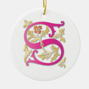 Letter S Monogram Ceramic Tree Decoration