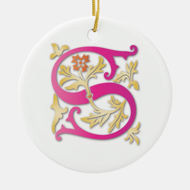 Letter S Monogram Ceramic Tree Decoration (Front)