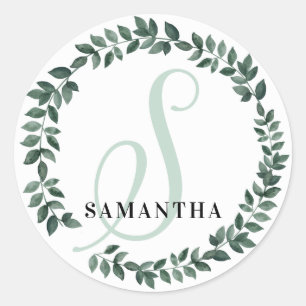 Letter S Monogram Custom Name Minimalist Botanical Classic Round Sticker