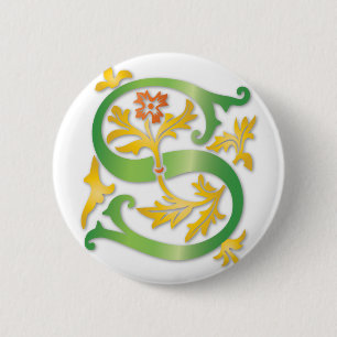 Letter S Monogram Fleur de lis 6 Cm Round Badge