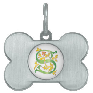 Letter S Monogram Fleur de lis Pet Name Tag