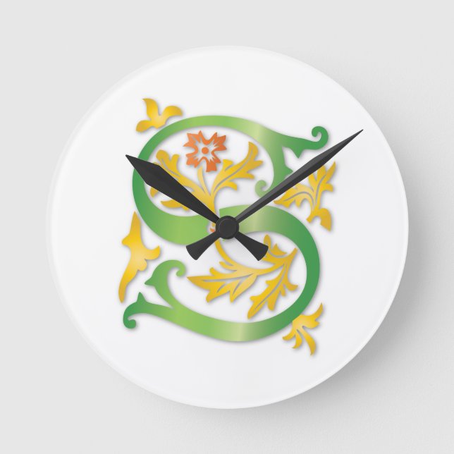 Letter S Monogram Fleur de lis Round Clock (Front)
