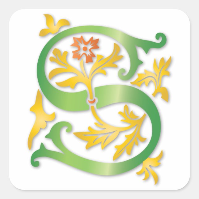 Letter S Monogram Fleur de lis Square Sticker (Front)