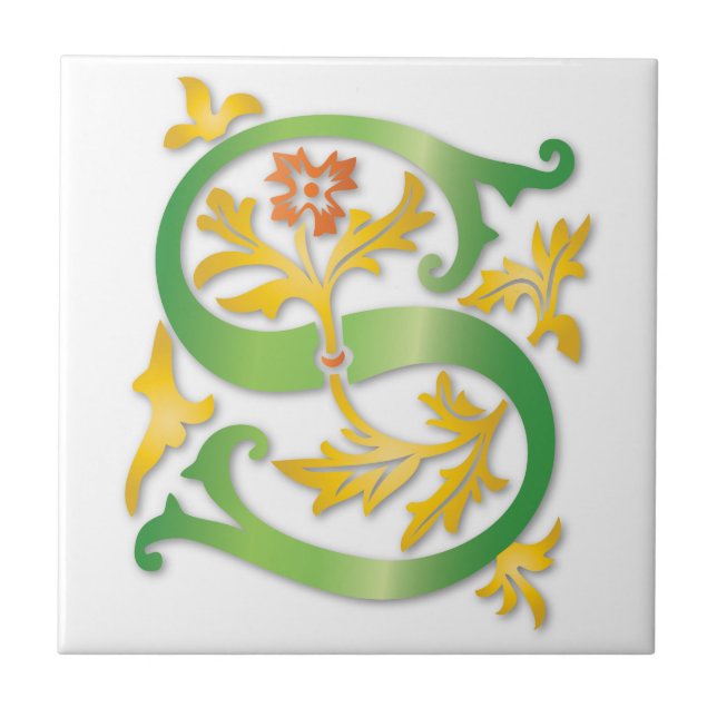 Letter S Monogram Fleur de lis Tile (Front)