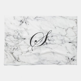 Letter S monogram Marble texture Tea Towel
