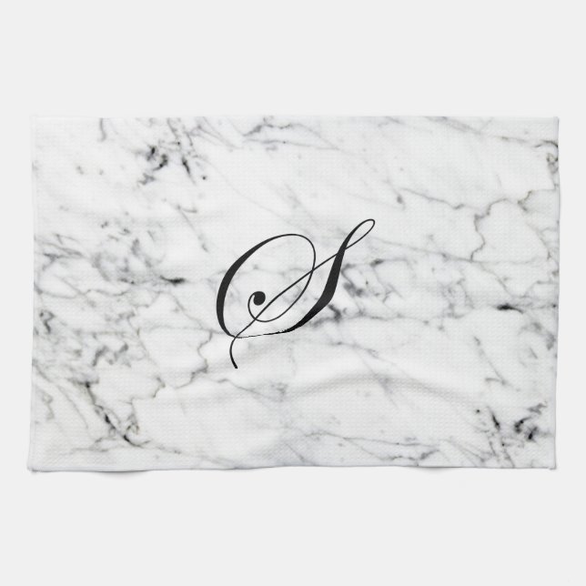 Letter S monogram Marble texture Tea Towel (Horizontal)