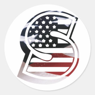 Letter S Monogram USA Flag Classic Round Sticker