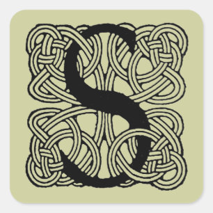 Letter S Monogram Vintage Celtic Knot Print Square Sticker