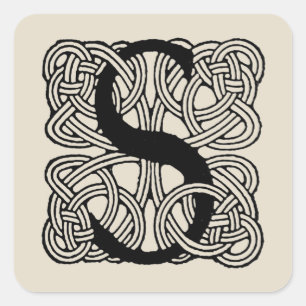 Letter S Monogram Vintage Celtic Knot Print Square Sticker