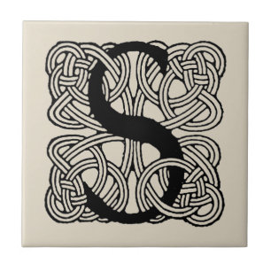 Letter S Monogram Vintage Celtic Knot Print Tile