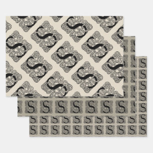 Letter S Monogram Vintage Celtic Knot Print Wrapping Paper Sheet