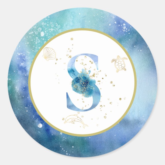 *~*  LETTER S -  Nautical Beach Envelope  Sticker (Front)