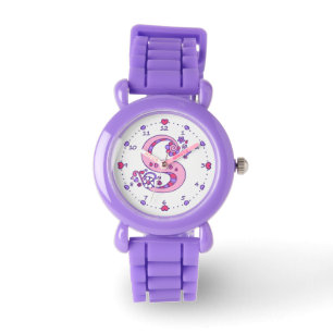Letter S pink monogram personalised girls watch