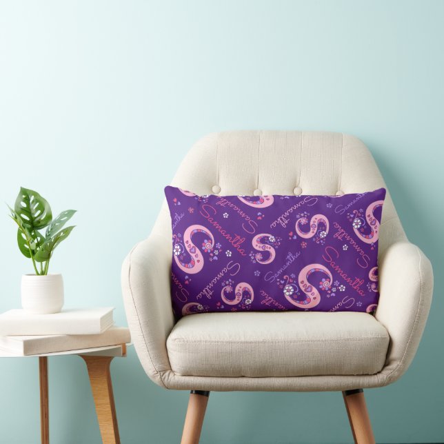 Letter S Samantha flower heart doodle pattern  Lumbar Cushion (Chair)