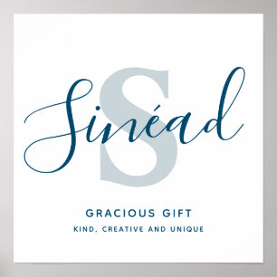 Letter S Sinéad name meaning blue grey text custom Poster