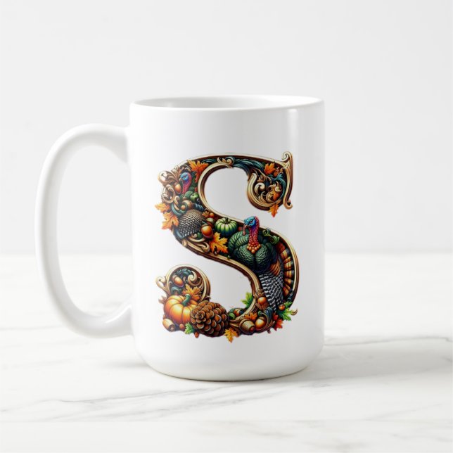 Letter S Thanksgiving turkey style gift  Coffee Mug (Left)