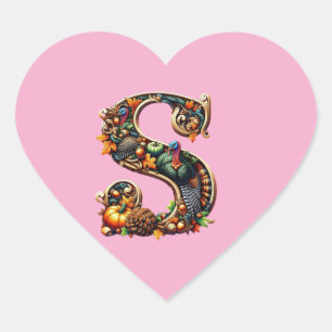 Letter S Thanksgiving turkey style gift  Heart Sticker