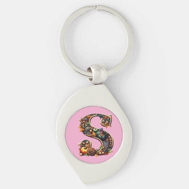 Letter S Thanksgiving turkey style gift  Key Ring (Front)