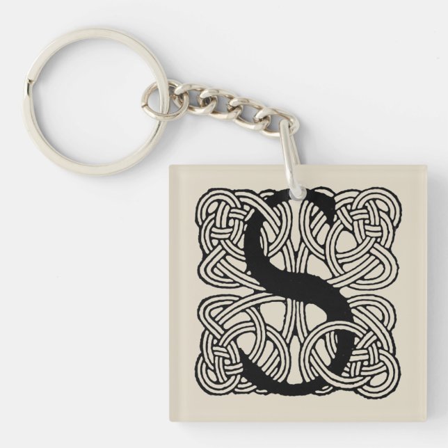Letter S Vintage Celtic Knot Monogram Key Ring (Front)