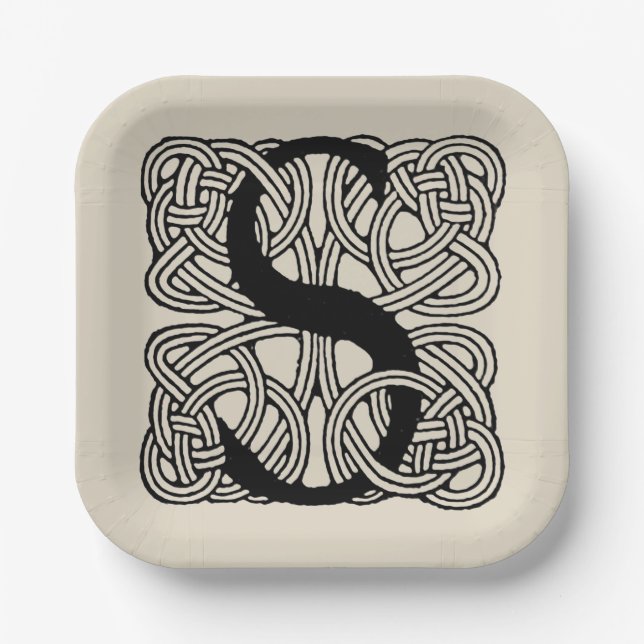 Letter S Vintage Celtic Knot Monogram Paper Plate (Front)