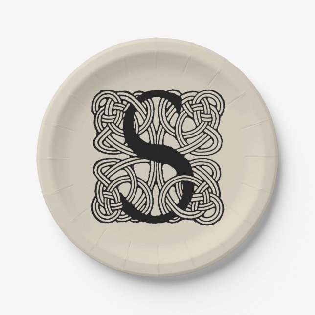 Letter S Vintage Celtic Knot Monogram Paper Plate (Front)