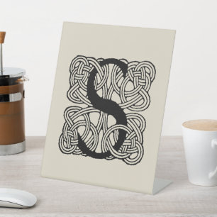 Letter S Vintage Celtic Knot Monogram Pedestal Sign