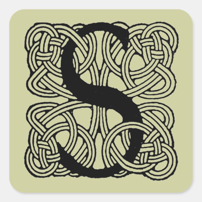 Letter S Vintage Celtic Knot Monogram Square Sticker (Front)