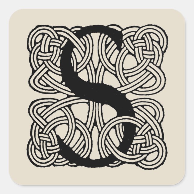 Letter S Vintage Celtic Knot Monogram Square Sticker (Front)