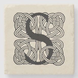 Letter S Vintage Celtic Knot Monogram Stone Coaster
