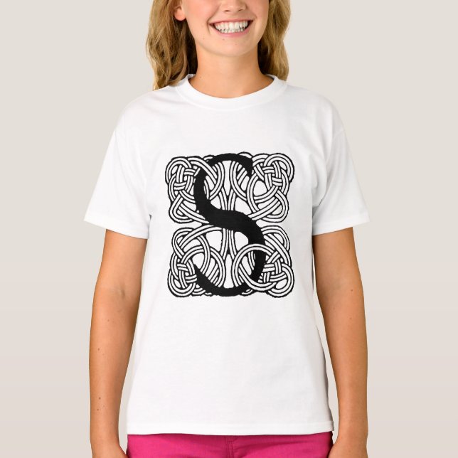 Letter S Vintage Celtic Knot Monogram T-Shirt (Front)