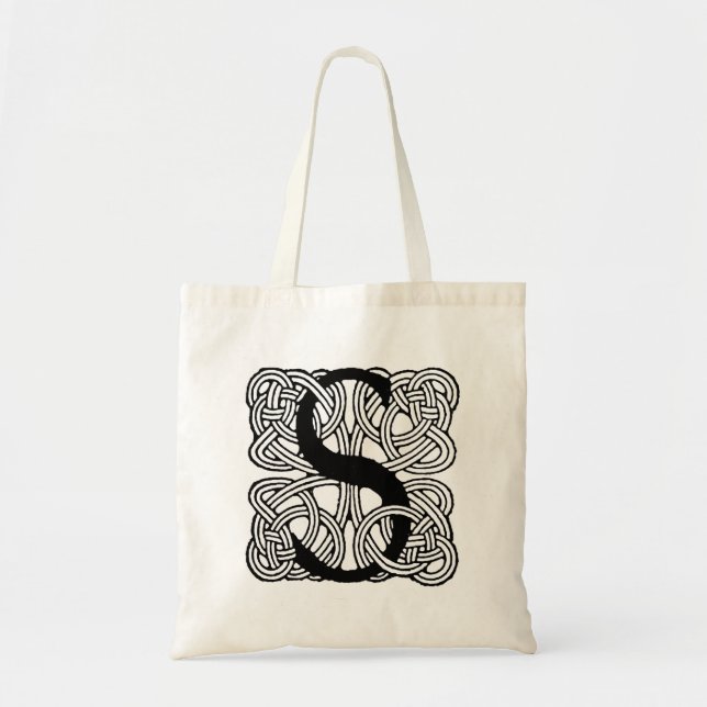 Letter S Vintage Celtic Knot Monogram Tote Bag (Front)