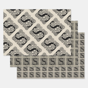 Letter S Vintage Celtic Knot Monogram Wrapping Paper Sheet