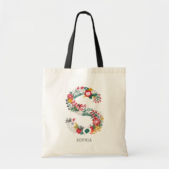 Letter S | Whimsical Floral Letter Monogram Bag I (Front)